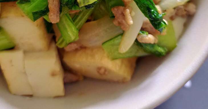 ほうれん草と厚揚げのそぼろ中華炒め