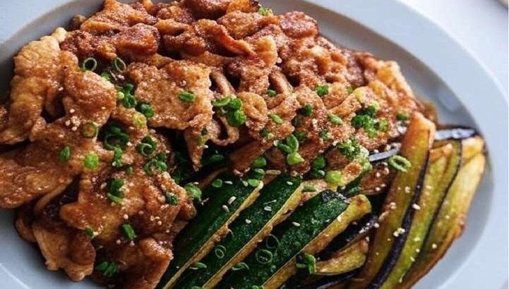 豚こま肉と茄子ズッキーニのさっぱりオイ照り