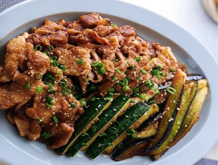 豚こま肉と茄子ズッキーニのさっぱりオイ照り