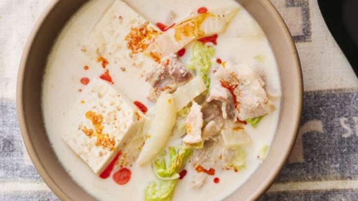 【ノンストップ】豚バラ白菜のお豆腐ごま味噌スープのレシピ。七五三掛キッチン（12月12日）