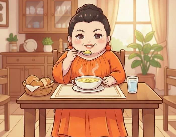 コーンスープを飲む女性