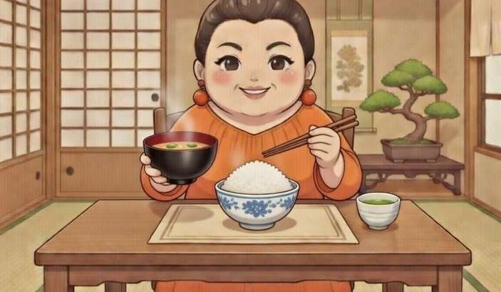 お味噌汁を食べる女性