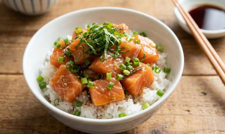 サーモン塩昆布丼