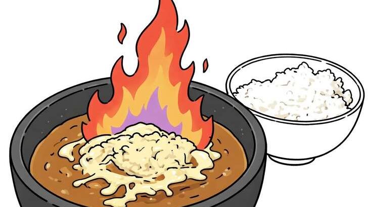 炎を上げるチーズカレー