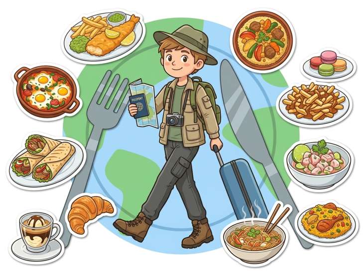 世界中のグルメを食べ歩く男性