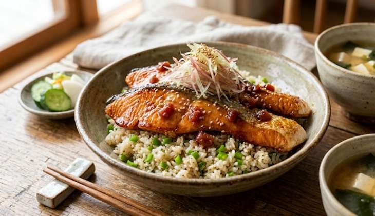しゃけの梅バター照り焼き丼