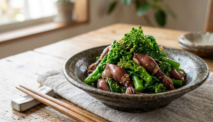 ほたるいかと菜の花のからしあえ