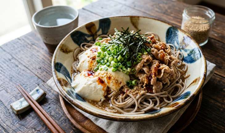 冷製豆腐甘辛肉そば