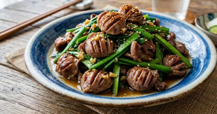 砂肝とニラのオイスター炒め