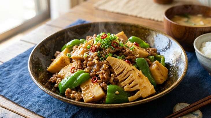 【ノンストップ】タケノコとピーマンの肉みそ炒めのレシピ。七五三掛キッチン（4月3日）